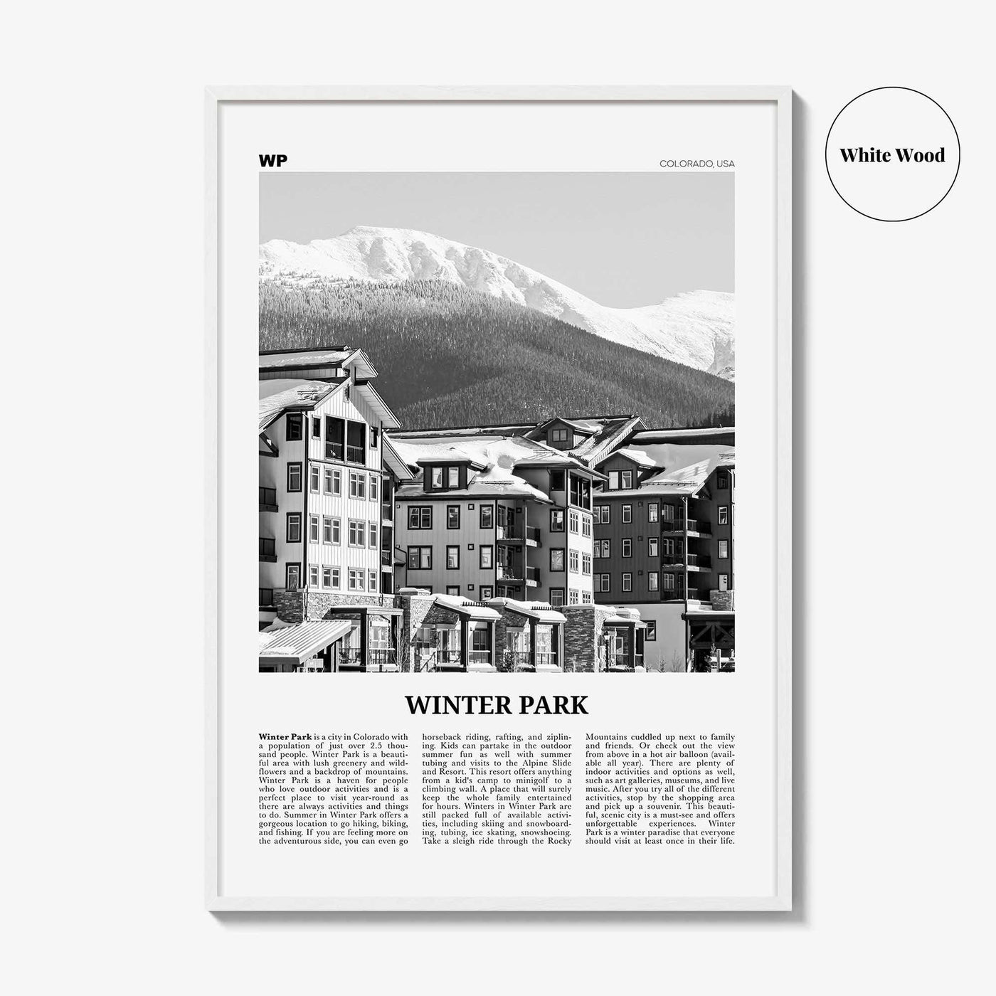 Winter Park Print Black and White, Winter Park Wall Art, Winter Park Poster, Winter Park Photo, Winter Park Wall Décor, Colorado, USA