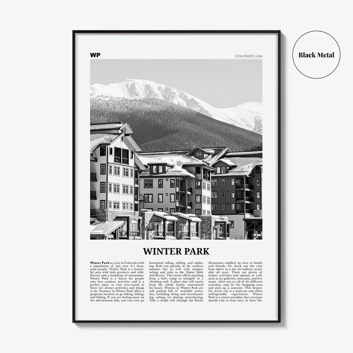 Winter Park Print Black and White, Winter Park Wall Art, Winter Park Poster, Winter Park Photo, Winter Park Wall Décor, Colorado, USA