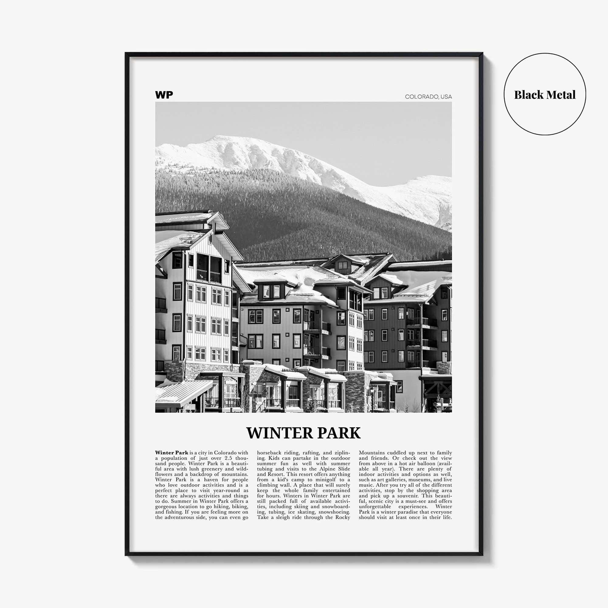 Winter Park Print Black and White, Winter Park Wall Art, Winter Park Poster, Winter Park Photo, Winter Park Wall Décor, Colorado, USA