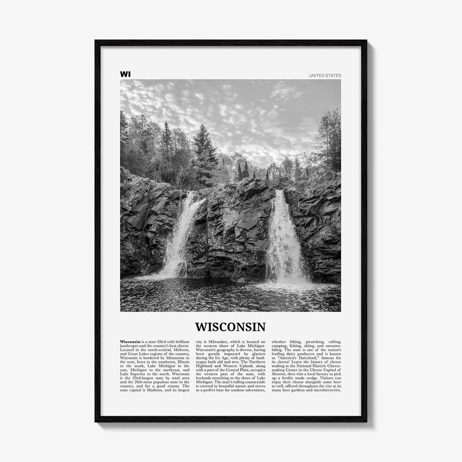 Wisconsin Print Black and White No 1, Wisconsin Wall Art, Wisconsin Poster, Wisconsin Photo, Wisconsin Wall Décor, Wisconsin Map