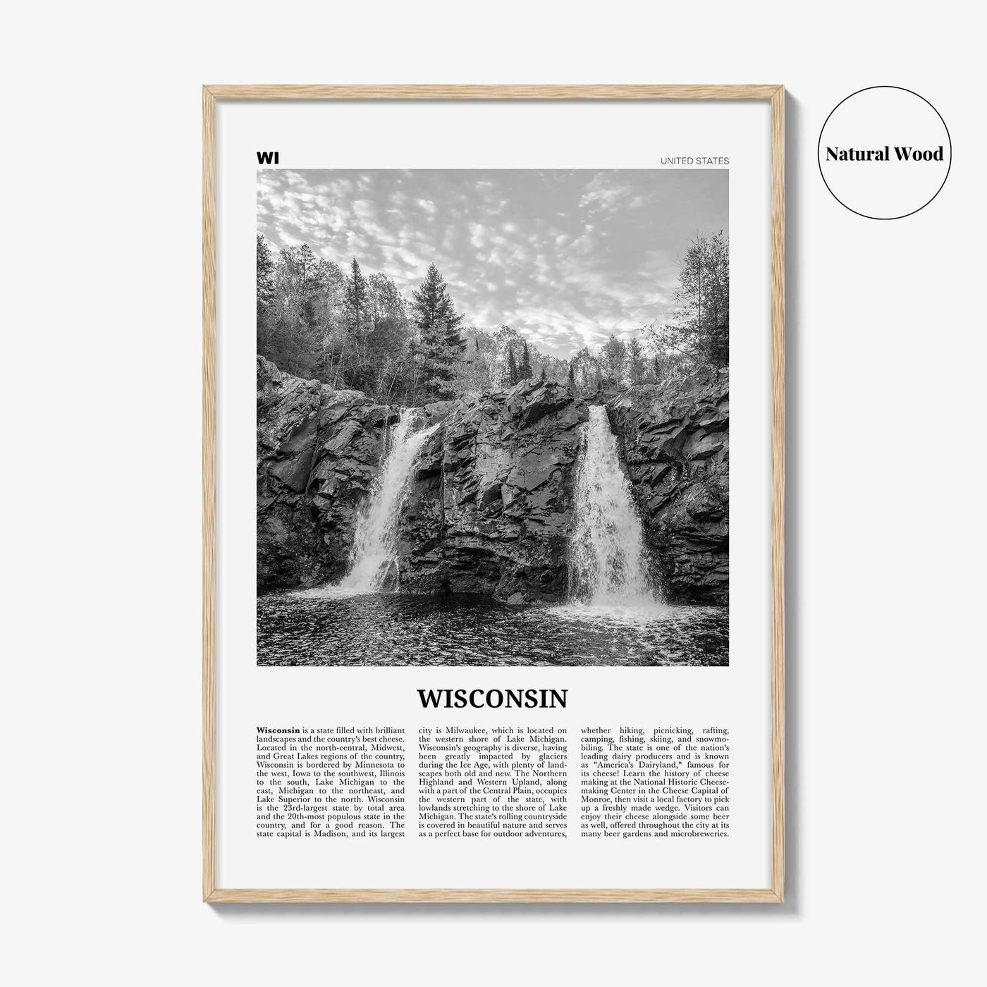 Wisconsin Print Black and White No 1, Wisconsin Wall Art, Wisconsin Poster, Wisconsin Photo, Wisconsin Wall Décor, Wisconsin Map