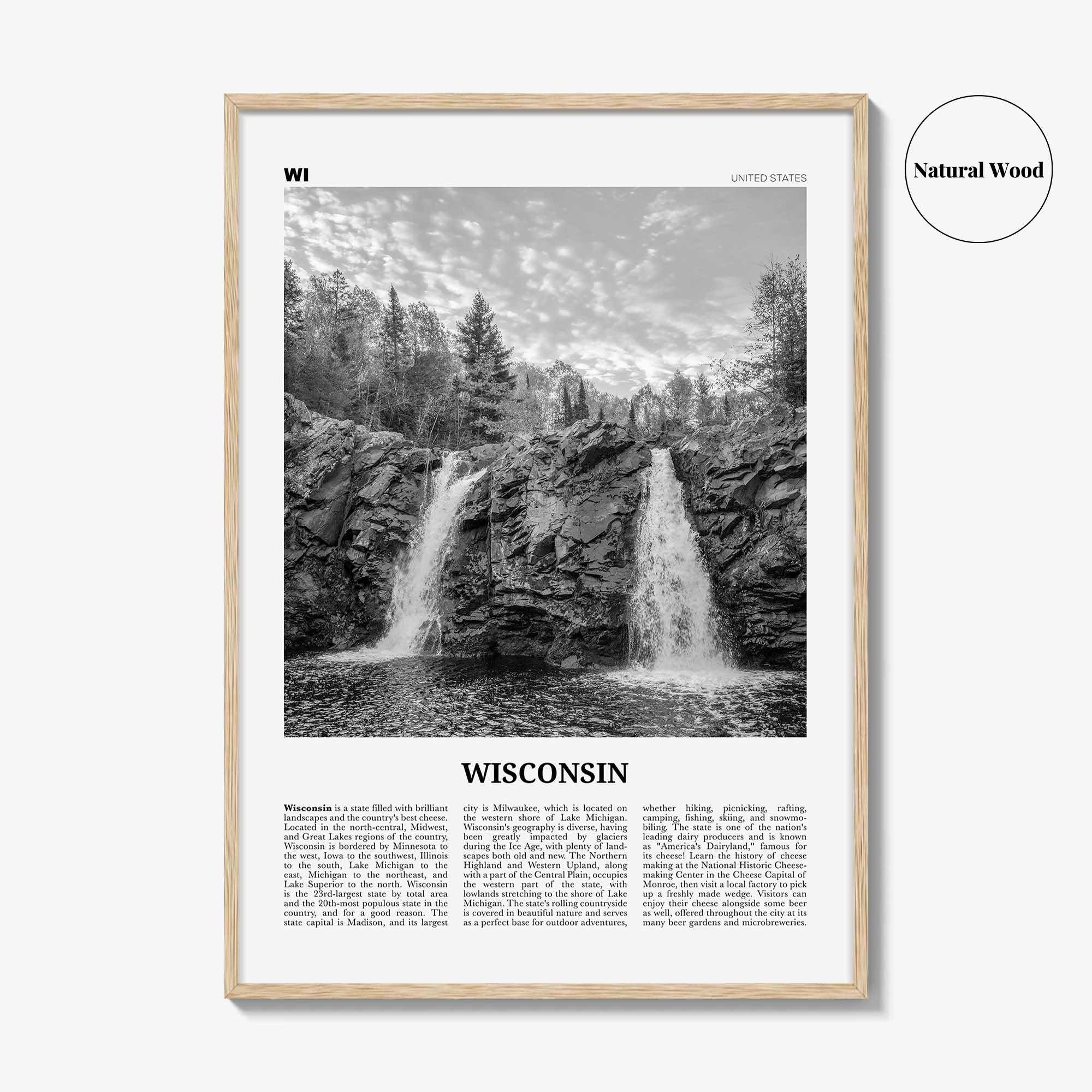 Wisconsin Print Black and White No 1, Wisconsin Wall Art, Wisconsin Poster, Wisconsin Photo, Wisconsin Wall Décor, Wisconsin Map