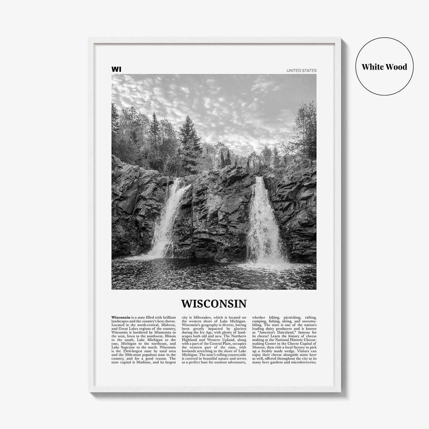 Wisconsin Print Black and White No 1, Wisconsin Wall Art, Wisconsin Poster, Wisconsin Photo, Wisconsin Wall Décor, Wisconsin Map