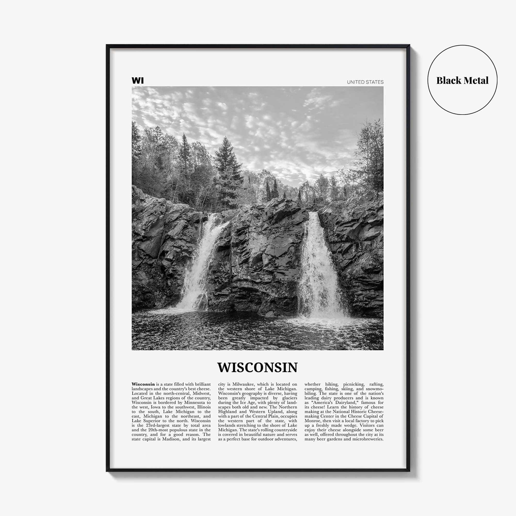 Wisconsin Print Black and White No 1, Wisconsin Wall Art, Wisconsin Poster, Wisconsin Photo, Wisconsin Wall Décor, Wisconsin Map