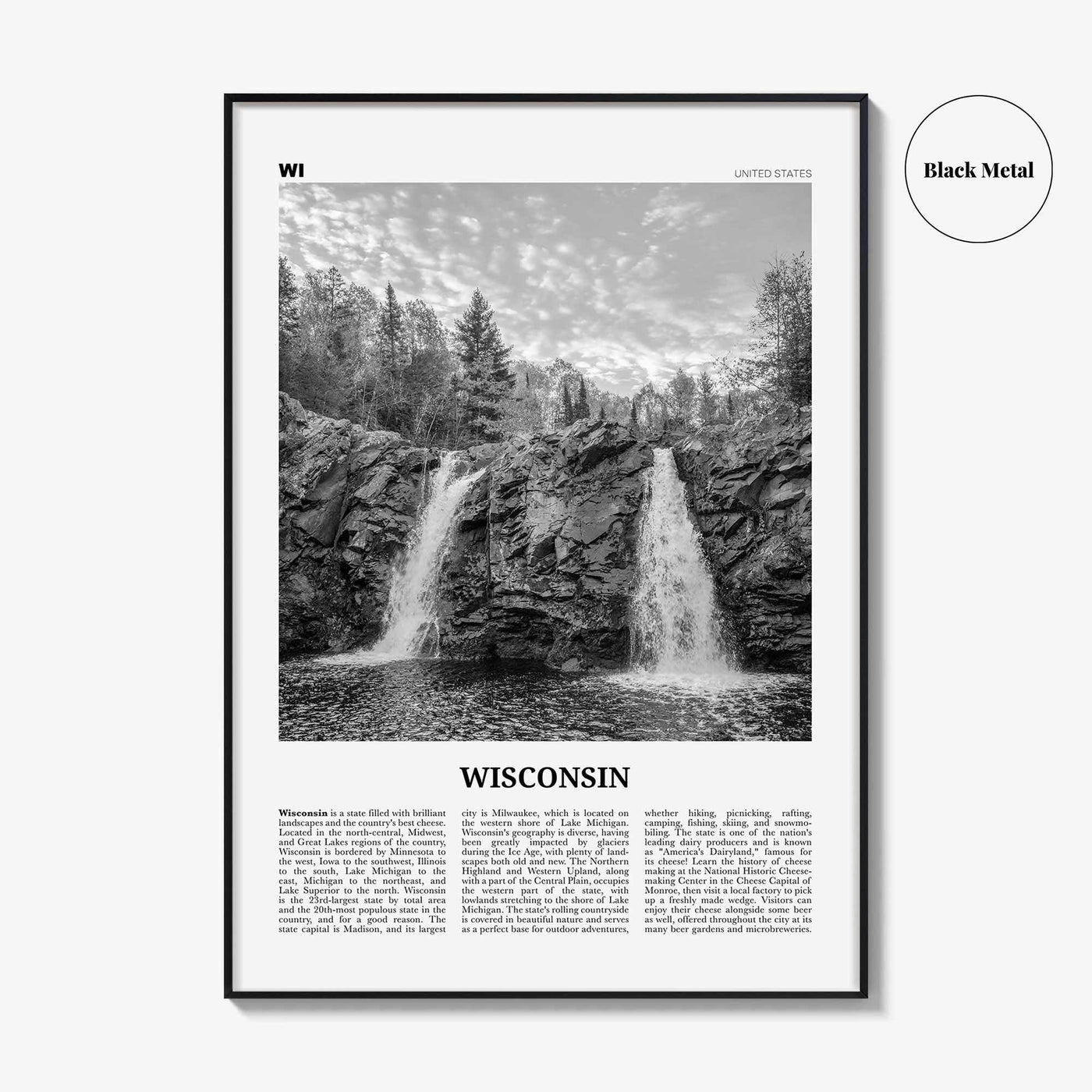 Wisconsin Print Black and White No 1, Wisconsin Wall Art, Wisconsin Poster, Wisconsin Photo, Wisconsin Wall Décor, Wisconsin Map