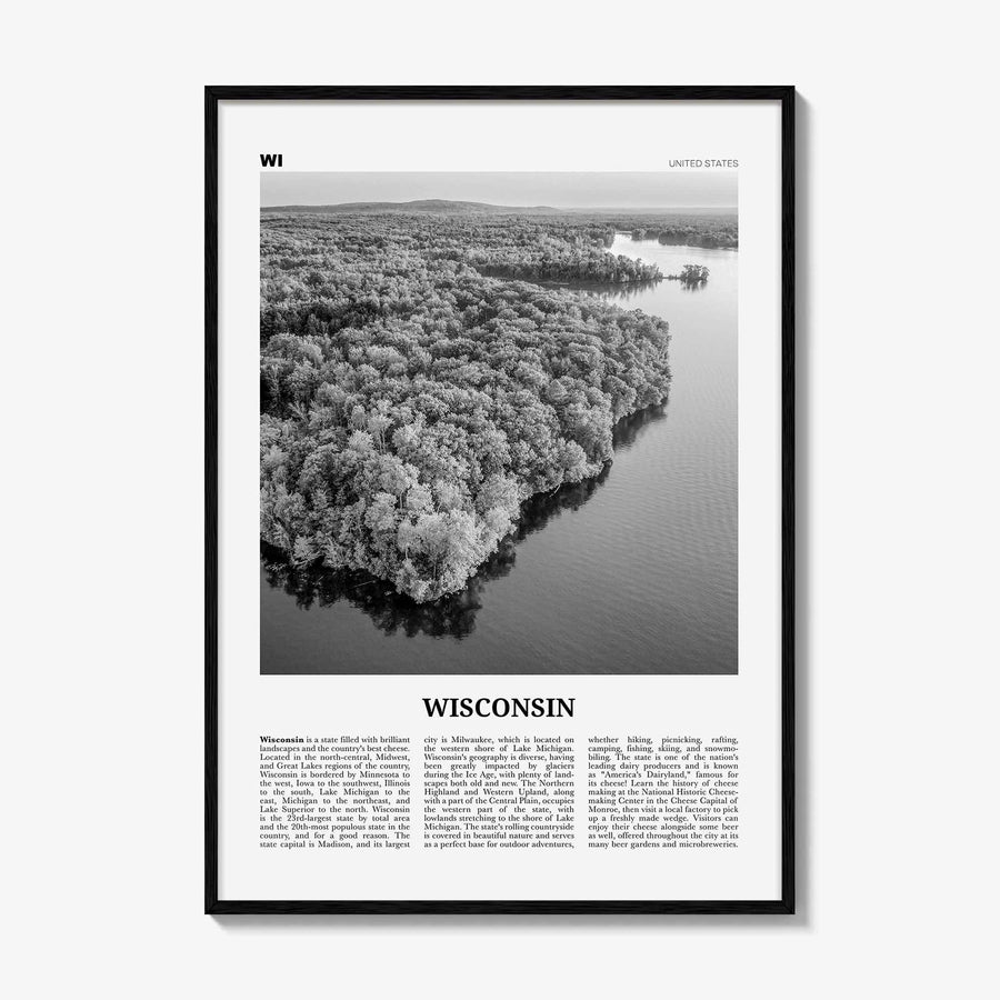 Wisconsin Print Black and White No 2, Wisconsin Wall Art, Wisconsin Poster, Wisconsin Photo, USA, United States, North America