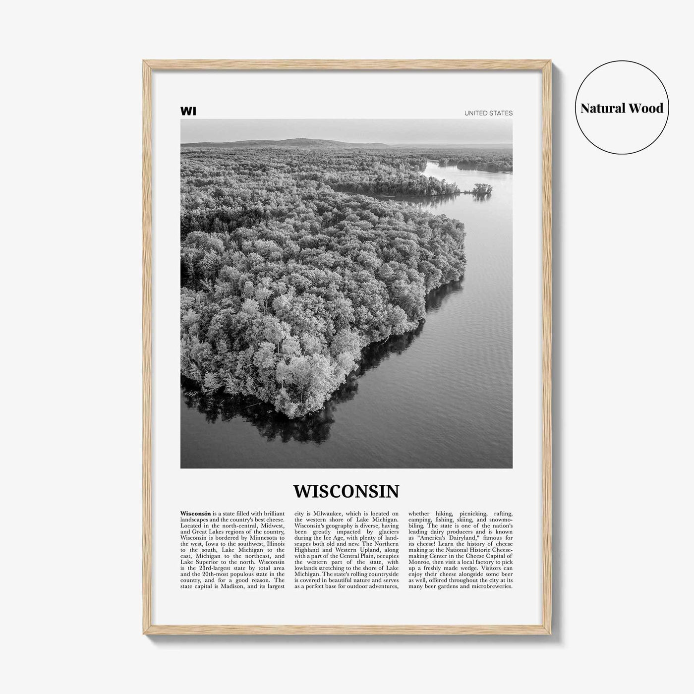 Wisconsin Print Black and White No 2, Wisconsin Wall Art, Wisconsin Poster, Wisconsin Photo, USA, United States, North America