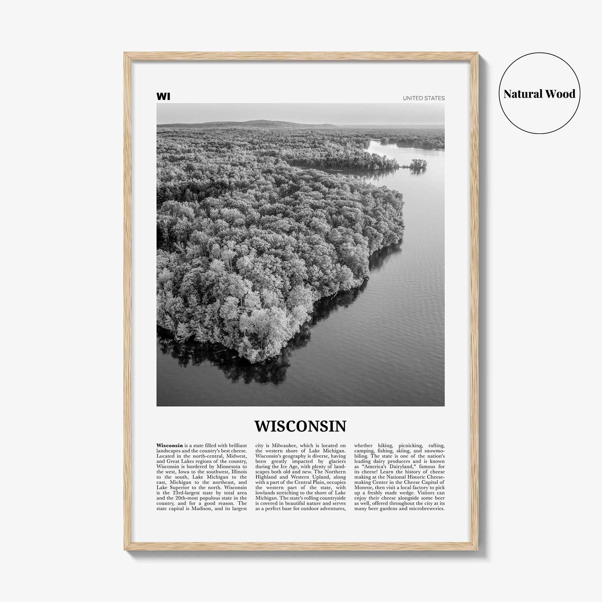 Wisconsin Print Black and White No 2, Wisconsin Wall Art, Wisconsin Poster, Wisconsin Photo, USA, United States, North America