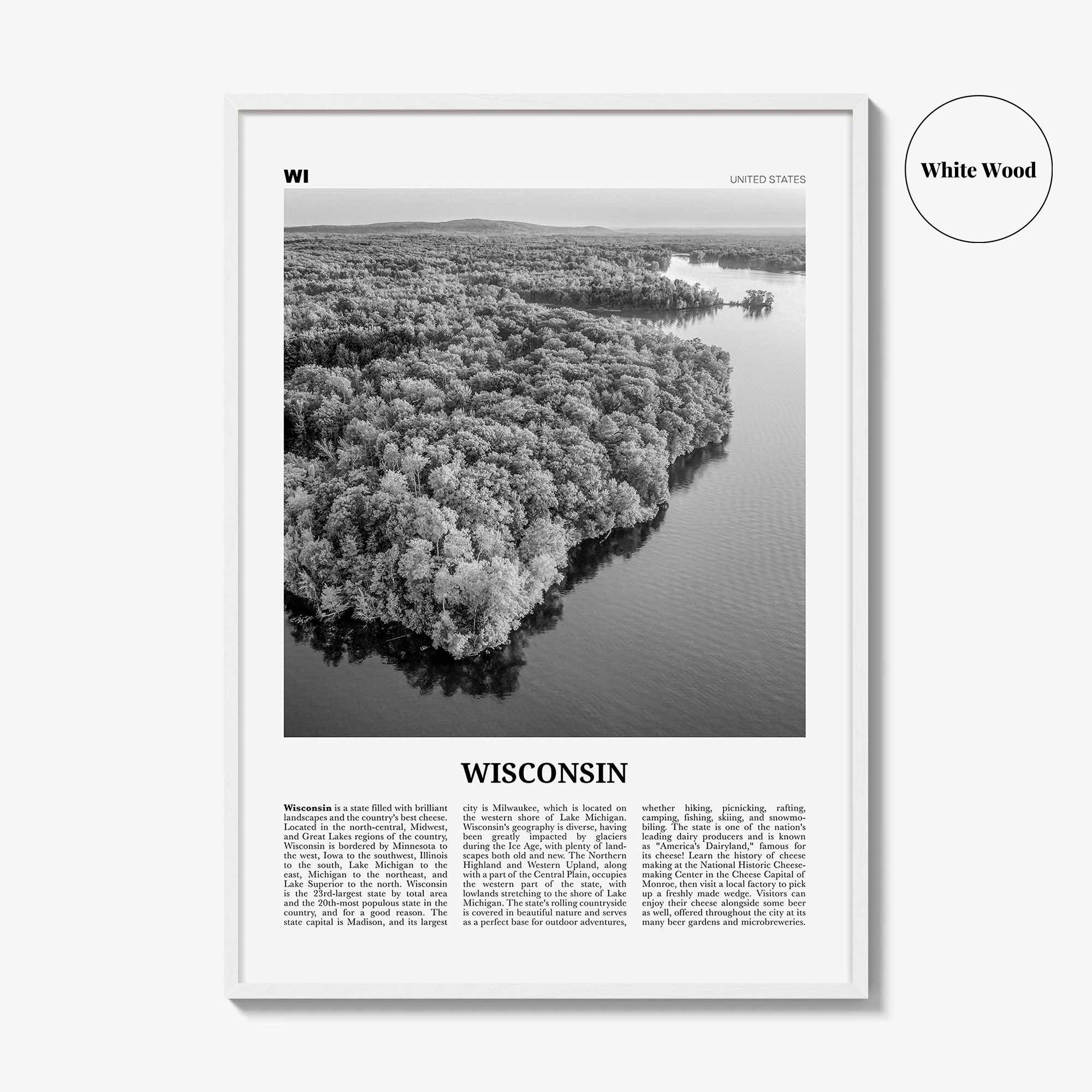 Wisconsin Print Black and White No 2, Wisconsin Wall Art, Wisconsin Poster, Wisconsin Photo, USA, United States, North America