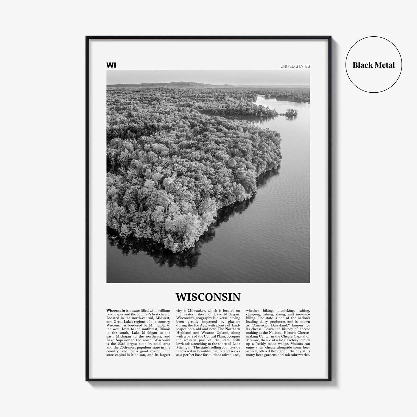 Wisconsin Print Black and White No 2, Wisconsin Wall Art, Wisconsin Poster, Wisconsin Photo, USA, United States, North America