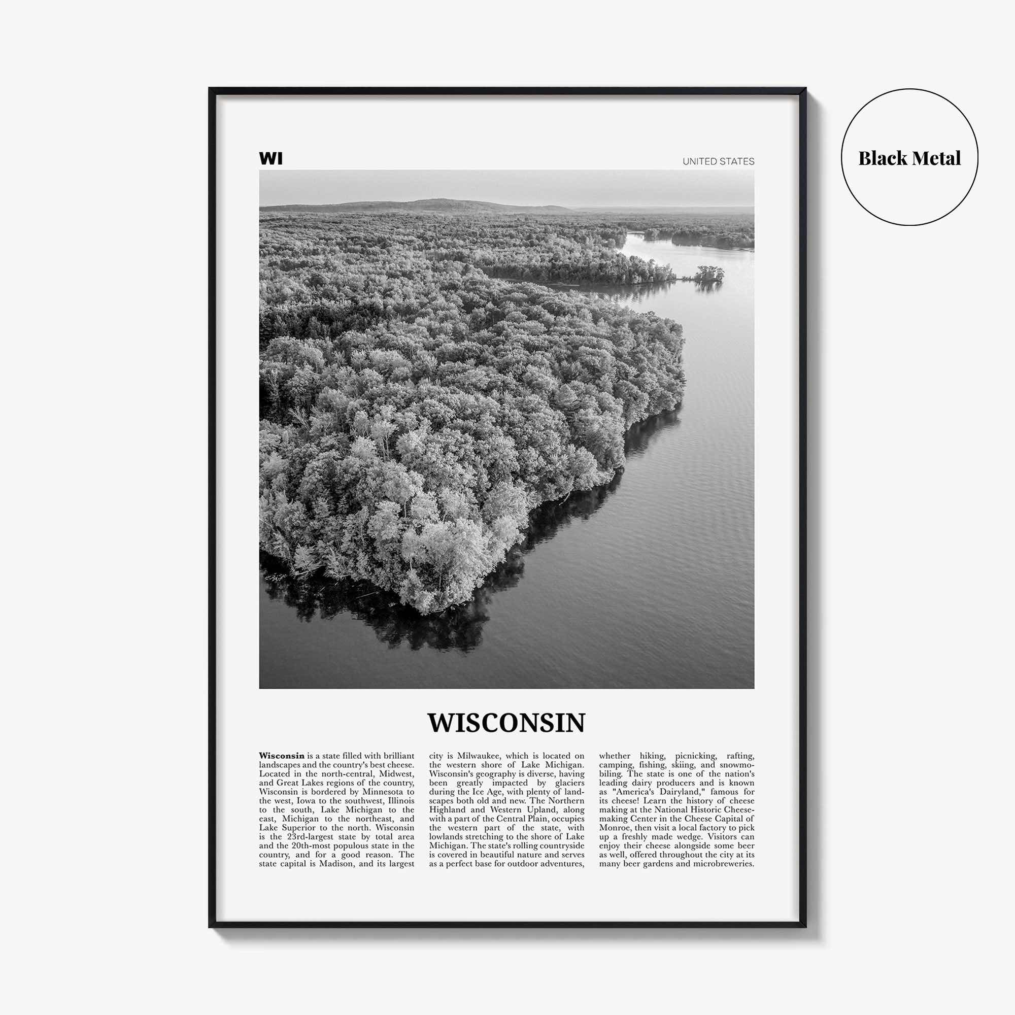 Wisconsin Print Black and White No 2, Wisconsin Wall Art, Wisconsin Poster, Wisconsin Photo, USA, United States, North America