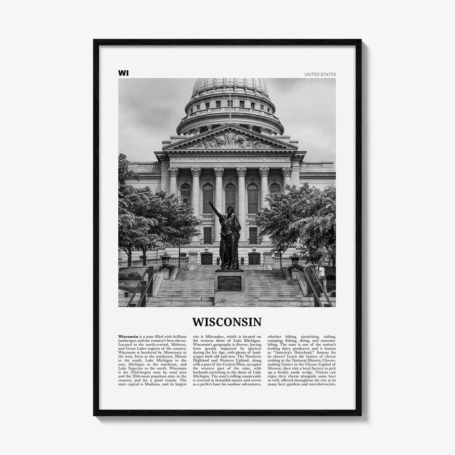 Wisconsin Print Black and White No 3, Wisconsin Wall Art, Wisconsin Poster, Wisconsin Photo, Wisconsin Wall Décor, Wisconsin Map