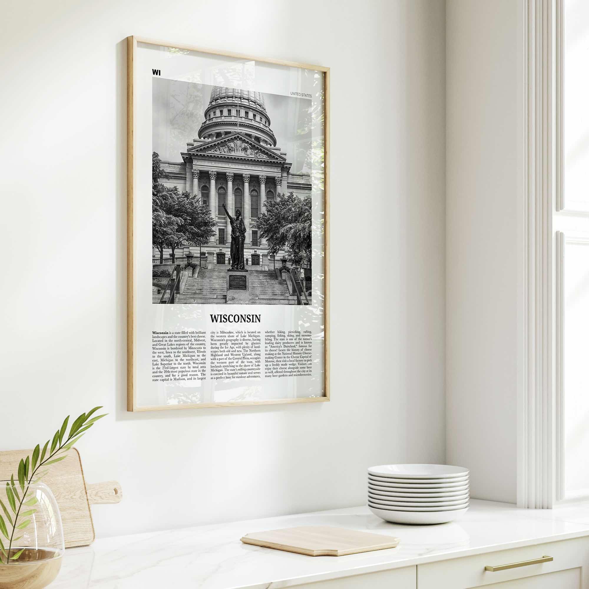 Wisconsin Print Black and White No 3, Wisconsin Wall Art, Wisconsin Poster, Wisconsin Photo, Wisconsin Wall Décor, Wisconsin Map