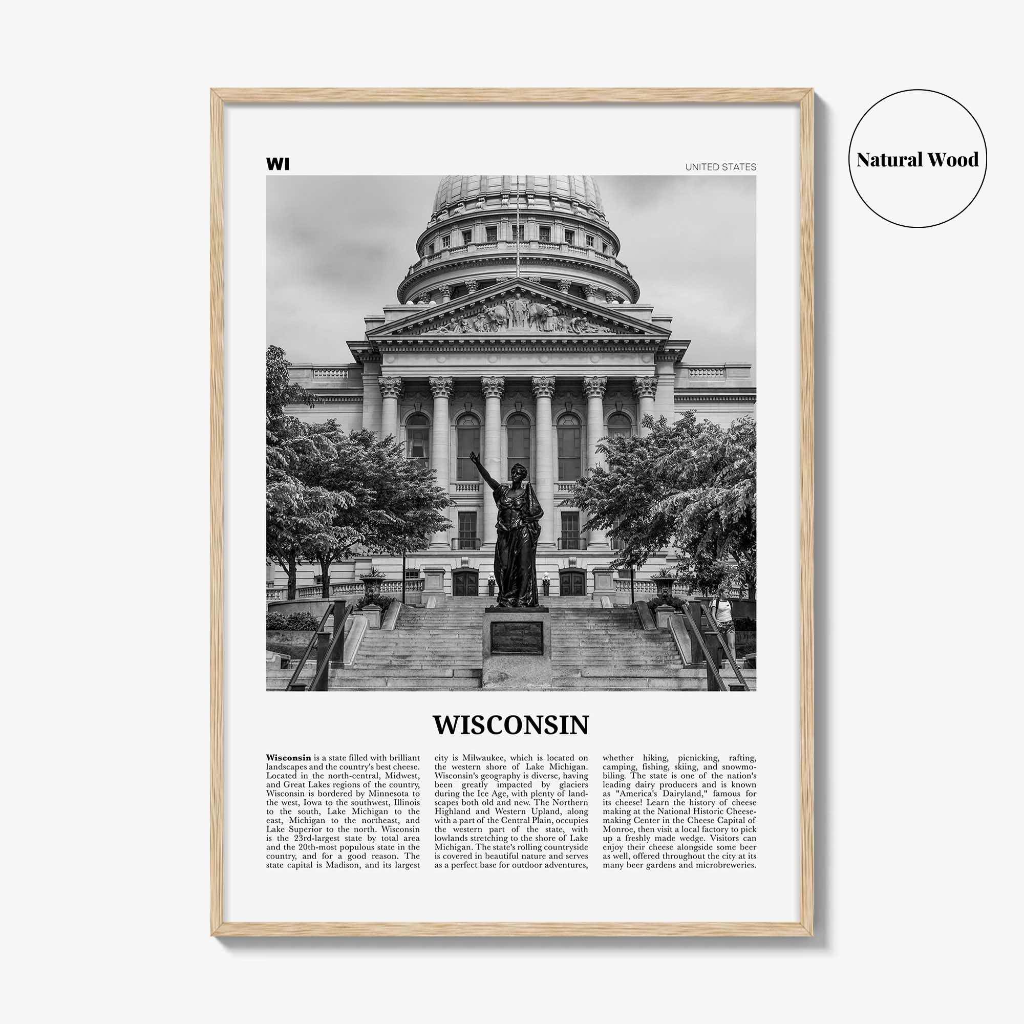 Wisconsin Print Black and White No 3, Wisconsin Wall Art, Wisconsin Poster, Wisconsin Photo, Wisconsin Wall Décor, Wisconsin Map