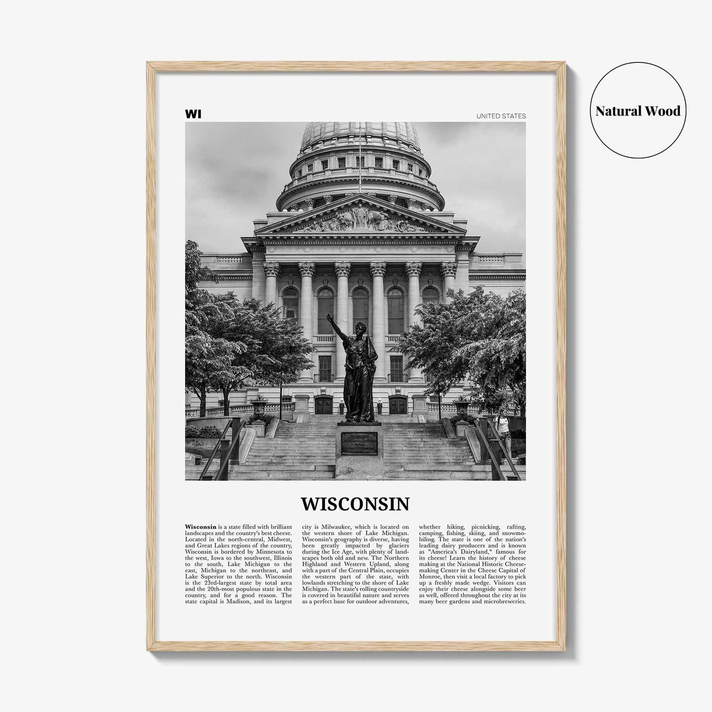 Wisconsin Print Black and White No 3, Wisconsin Wall Art, Wisconsin Poster, Wisconsin Photo, Wisconsin Wall Décor, Wisconsin Map