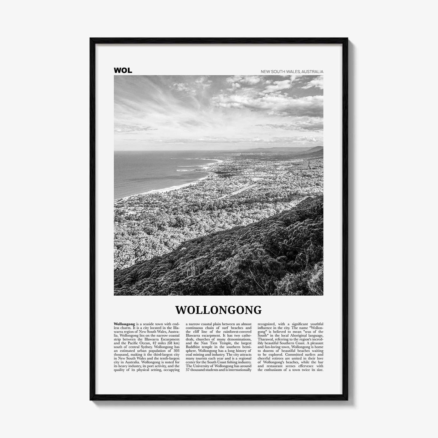 Wollongong Print Black and White, Wollongong Wall Art, Wollongong Poster, Wollongong Photo, New South Wales, Australia, Oceania