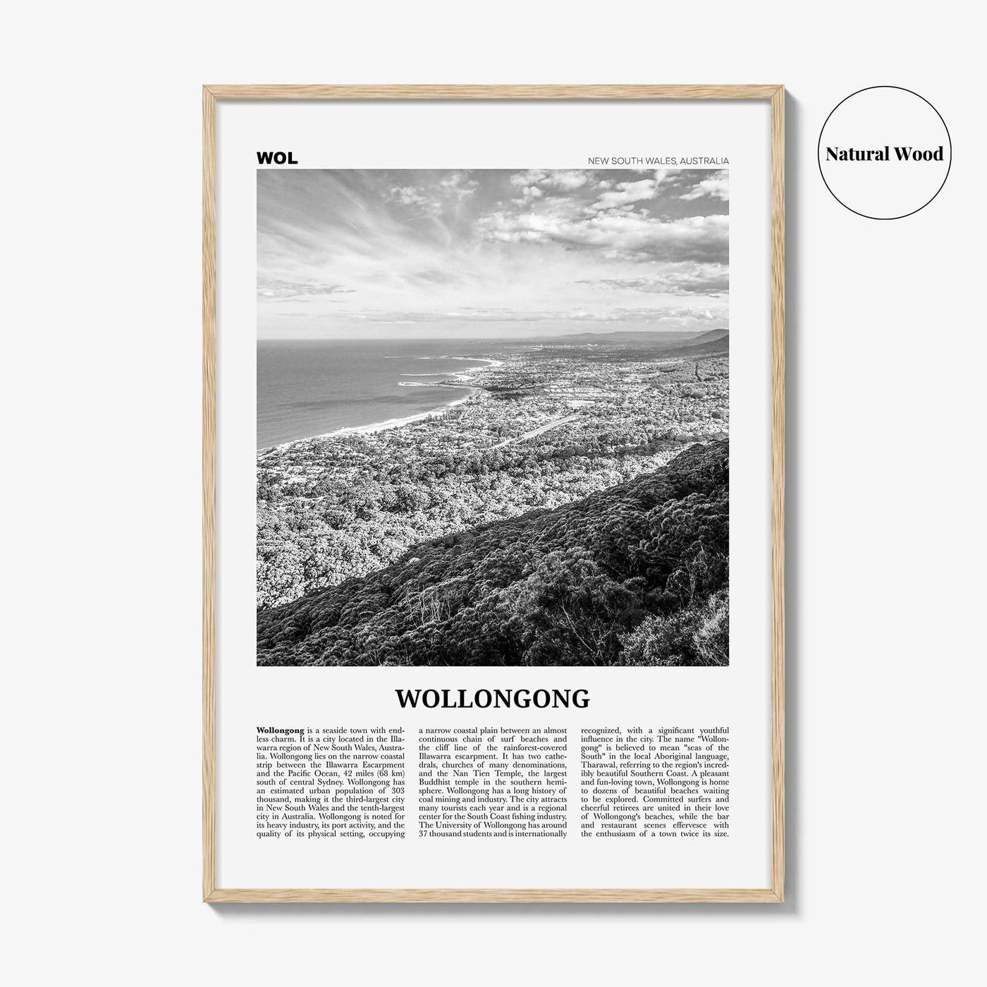 Wollongong Print Black and White, Wollongong Wall Art, Wollongong Poster, Wollongong Photo, New South Wales, Australia, Oceania