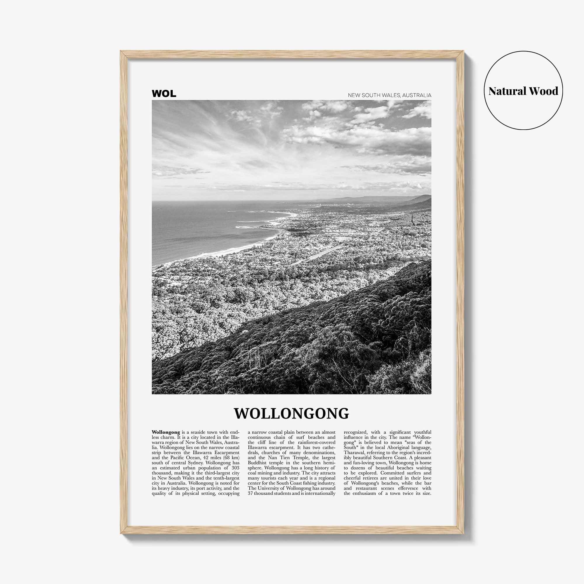 Wollongong Print Black and White, Wollongong Wall Art, Wollongong Poster, Wollongong Photo, New South Wales, Australia, Oceania