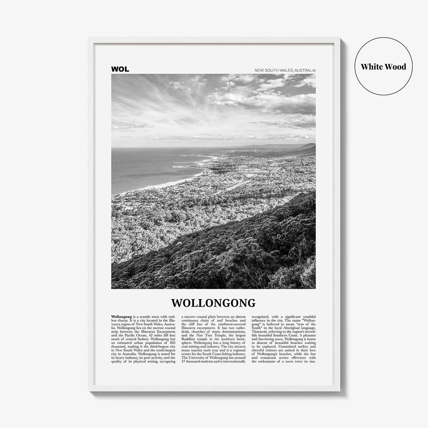 Wollongong Print Black and White, Wollongong Wall Art, Wollongong Poster, Wollongong Photo, New South Wales, Australia, Oceania