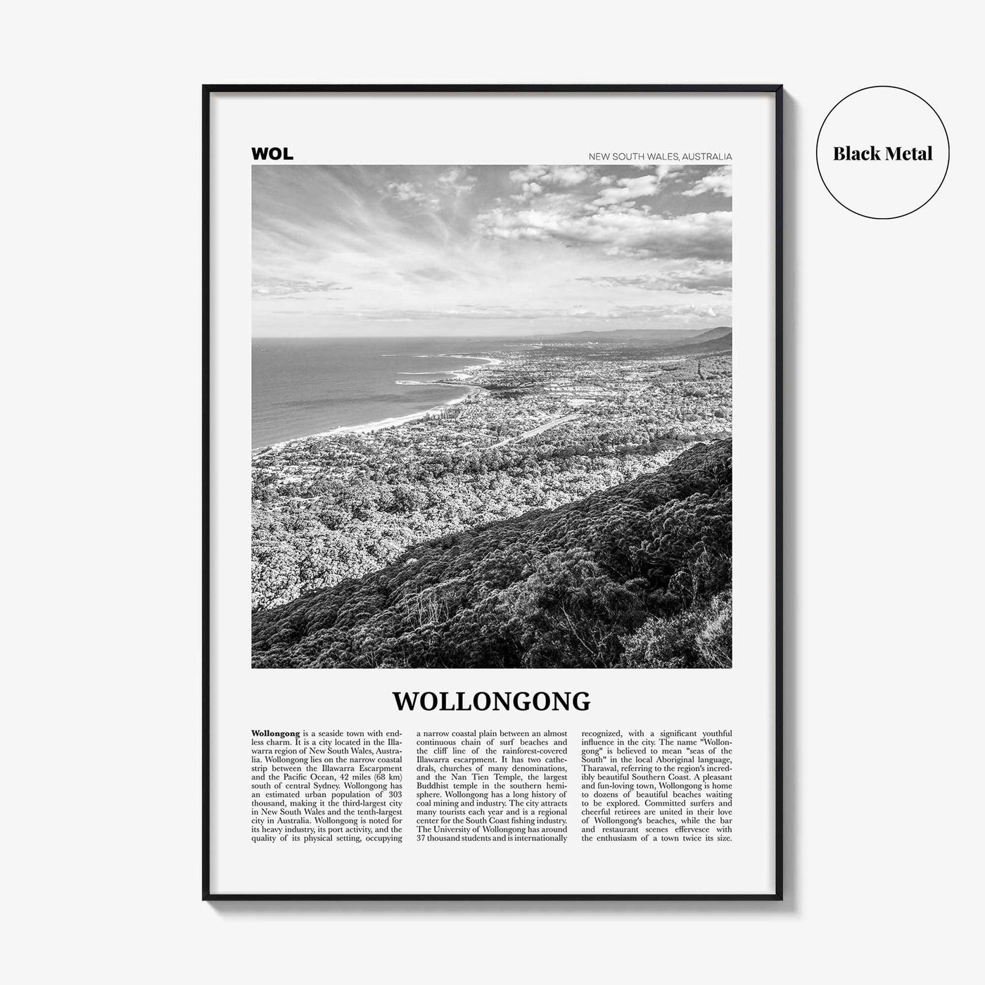 Wollongong Print Black and White, Wollongong Wall Art, Wollongong Poster, Wollongong Photo, New South Wales, Australia, Oceania