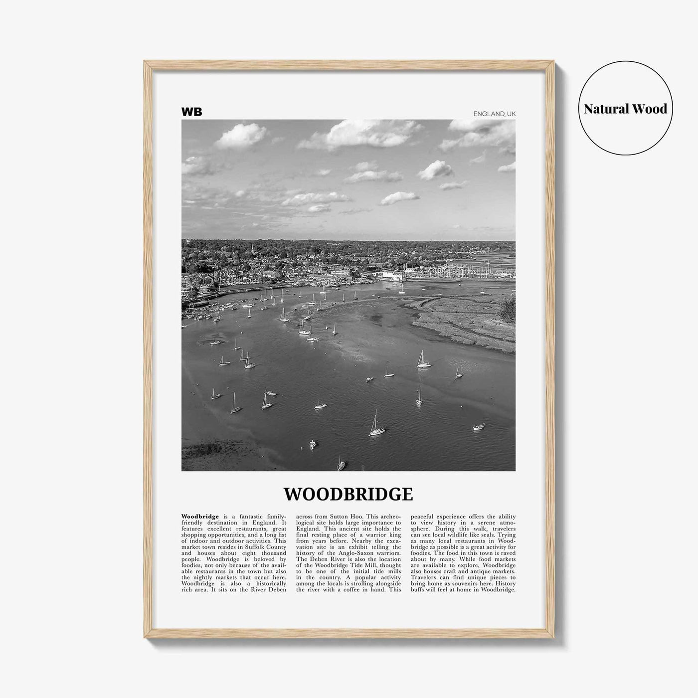 Woodbridge Print Black and White, Woodbridge Wall Art, Woodbridge Poster, Woodbridge Photo, Woodbridge Décor, Woodbridge Map, England, UK