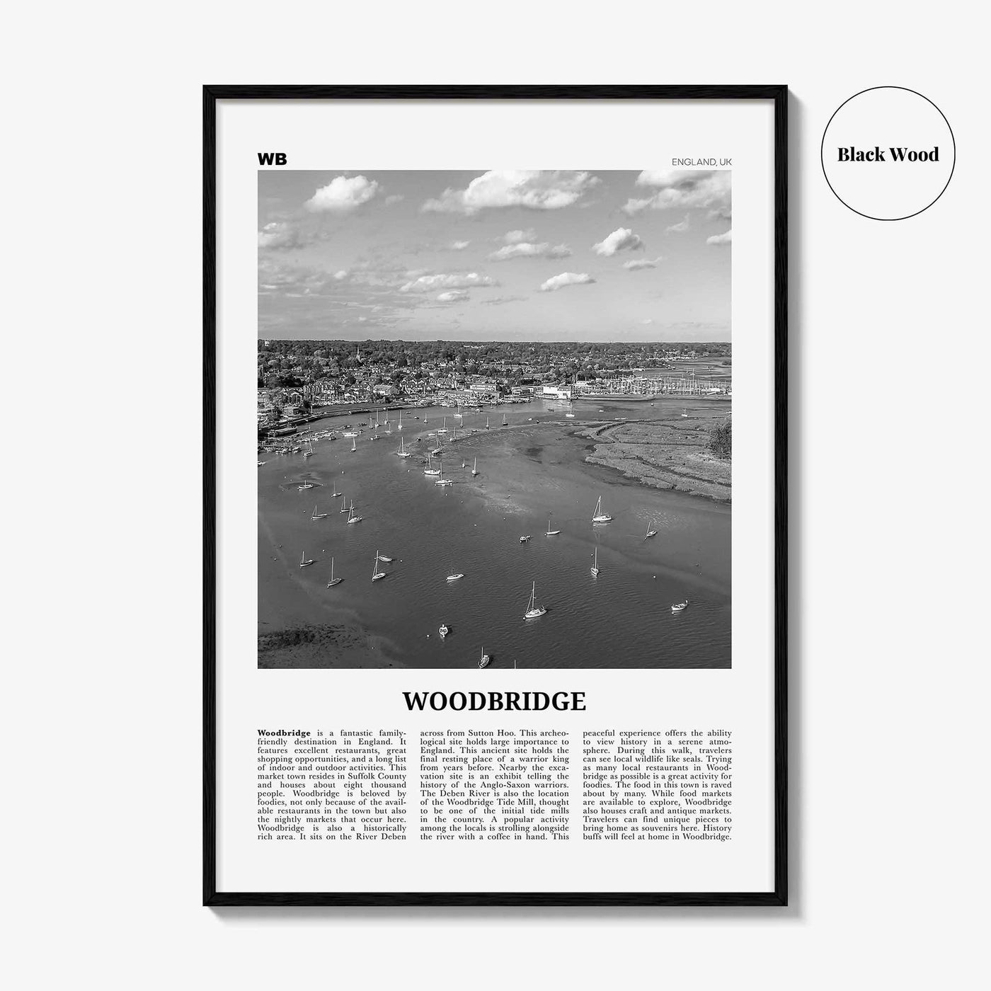 Woodbridge Print Black and White, Woodbridge Wall Art, Woodbridge Poster, Woodbridge Photo, Woodbridge Décor, Woodbridge Map, England, UK