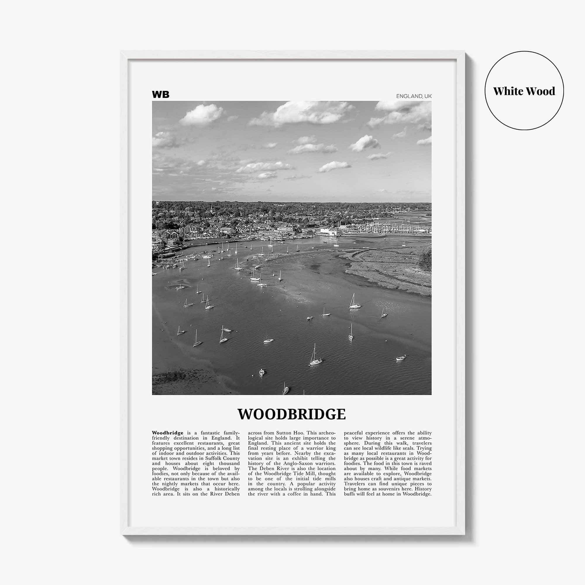 Woodbridge Print Black and White, Woodbridge Wall Art, Woodbridge Poster, Woodbridge Photo, Woodbridge Décor, Woodbridge Map, England, UK