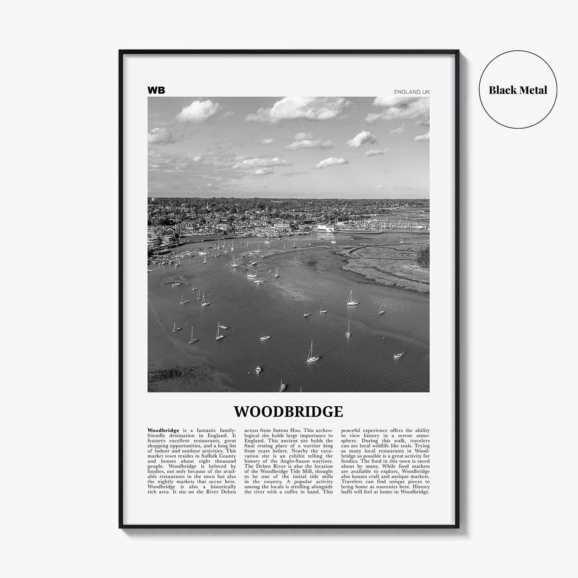 Woodbridge Print Black and White, Woodbridge Wall Art, Woodbridge Poster, Woodbridge Photo, Woodbridge Décor, Woodbridge Map, England, UK