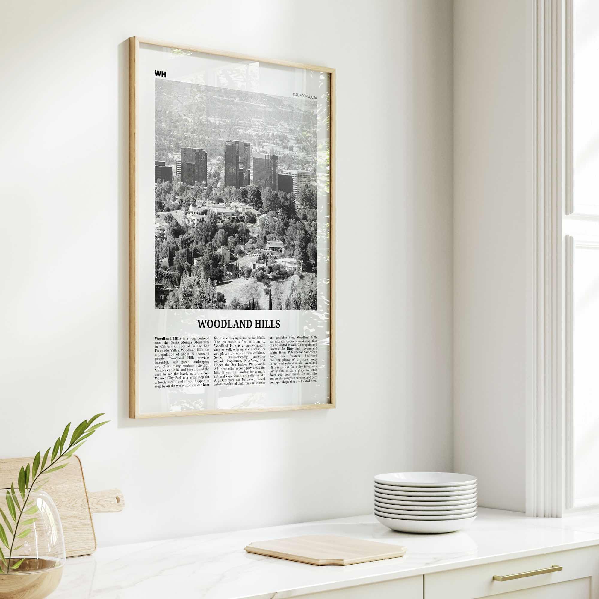 Woodland Hills Print Black and White, Woodland Hills Wall Art, Woodland Hills Poster, Woodland Hills Photo, California, USA, United States