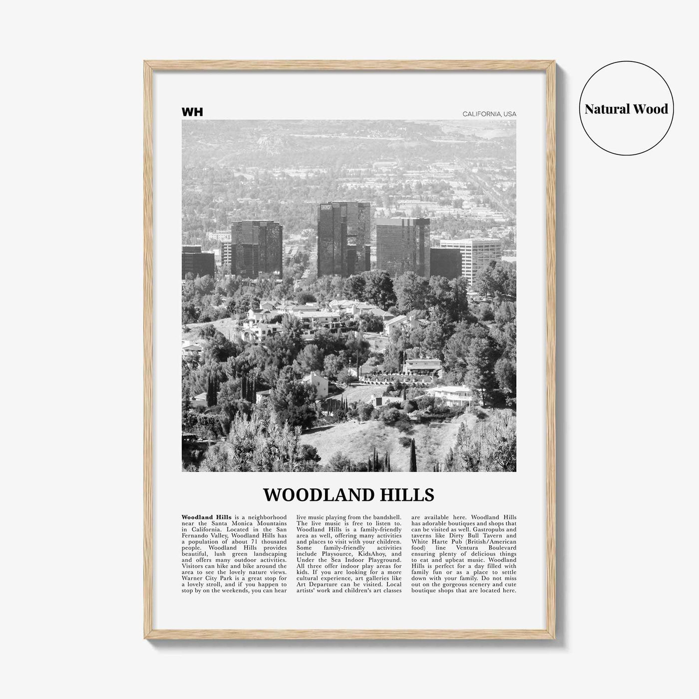Woodland Hills Print Black and White, Woodland Hills Wall Art, Woodland Hills Poster, Woodland Hills Photo, California, USA, United States