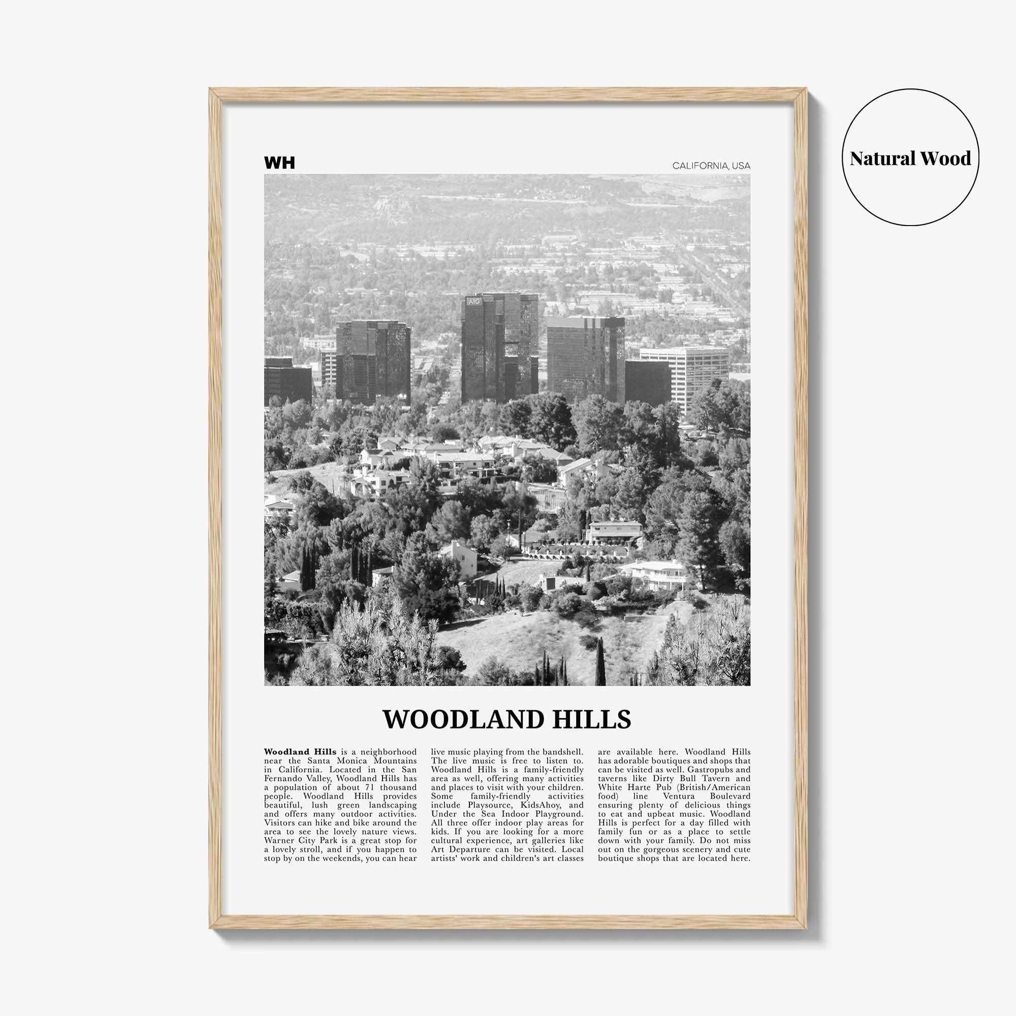 Woodland Hills Print Black and White, Woodland Hills Wall Art, Woodland Hills Poster, Woodland Hills Photo, California, USA, United States