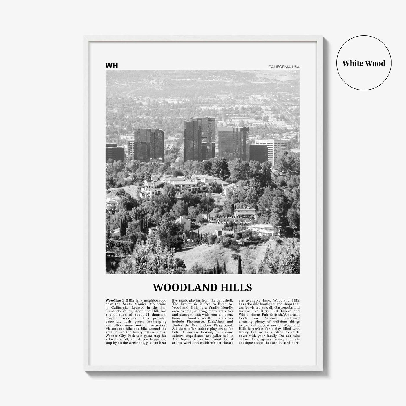 Woodland Hills Print Black and White, Woodland Hills Wall Art, Woodland Hills Poster, Woodland Hills Photo, California, USA, United States