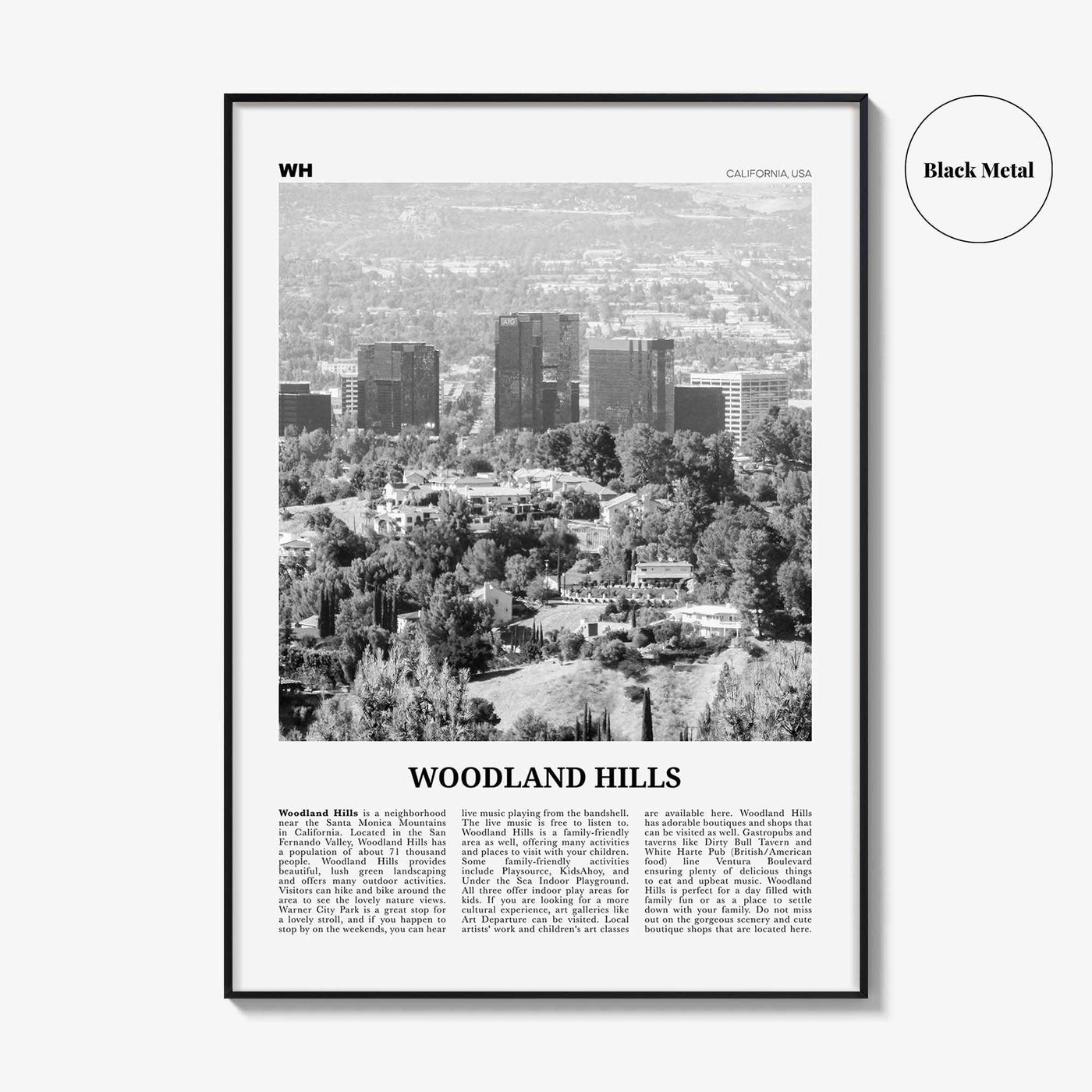 Woodland Hills Print Black and White, Woodland Hills Wall Art, Woodland Hills Poster, Woodland Hills Photo, California, USA, United States