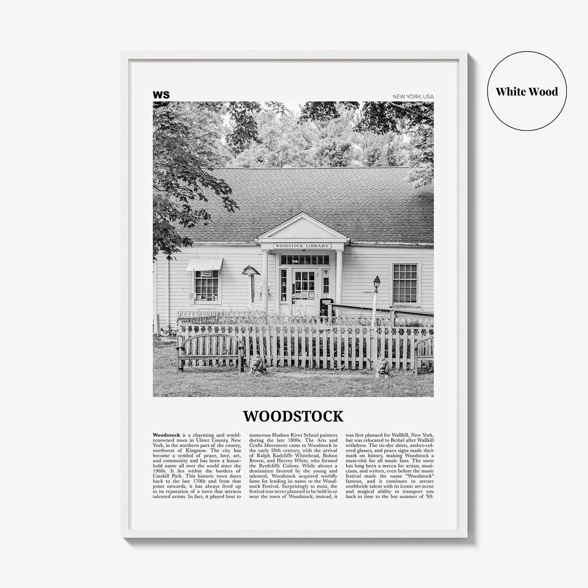 Woodstock Print Black and White New York, Woodstock Wall Art, Woodstock Poster, Woodstock Photo, Woodstock Wall Décor, USA, United States