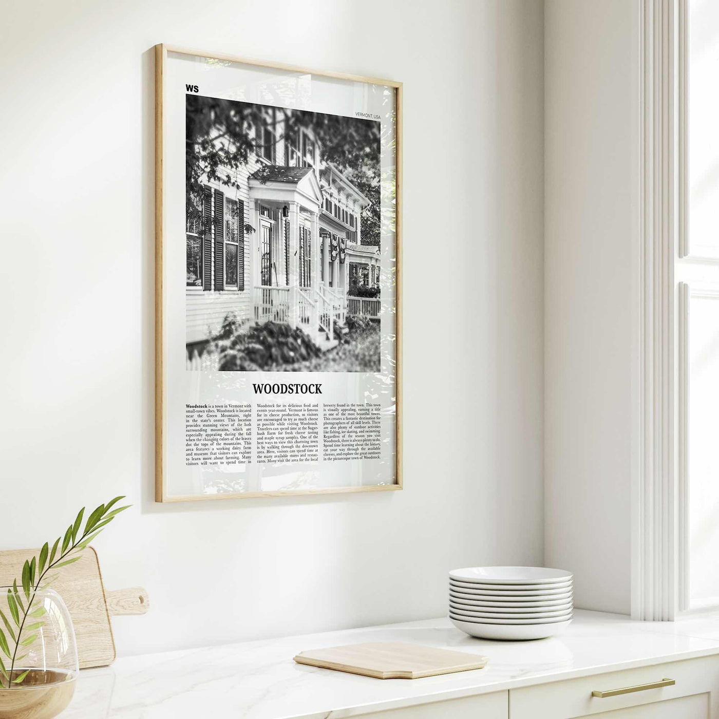 Woodstock Print Black and White Vermont, Woodstock Wall Art, Woodstock Poster, Woodstock Photo, Woodstock Wall Décor, Woodstock Map, USA