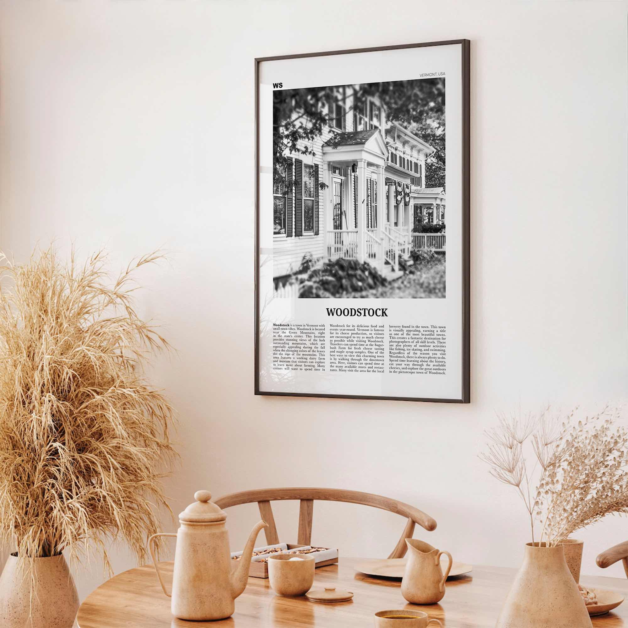Woodstock Print Black and White Vermont, Woodstock Wall Art, Woodstock Poster, Woodstock Photo, Woodstock Wall Décor, Woodstock Map, USA