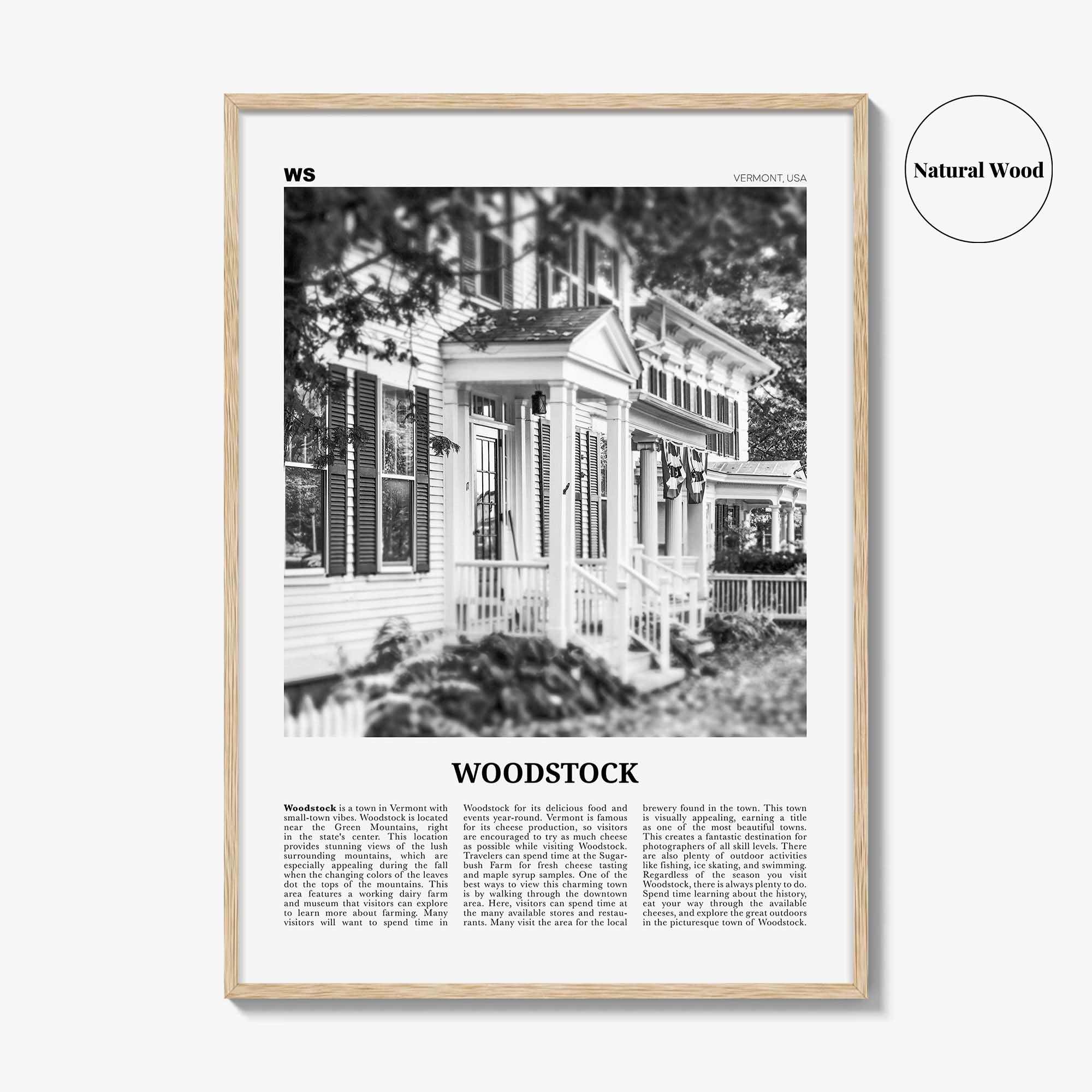 Woodstock Print Black and White Vermont, Woodstock Wall Art, Woodstock Poster, Woodstock Photo, Woodstock Wall Décor, Woodstock Map, USA