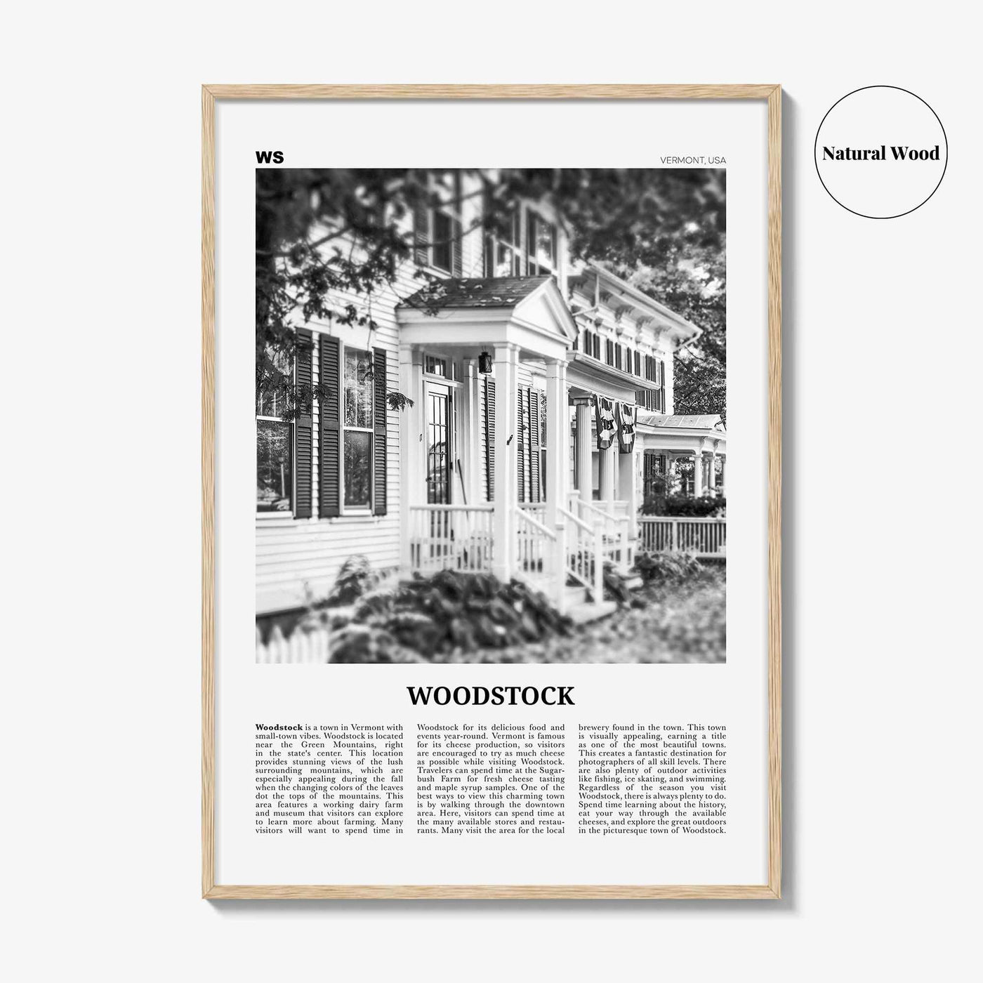 Woodstock Print Black and White Vermont, Woodstock Wall Art, Woodstock Poster, Woodstock Photo, Woodstock Wall Décor, Woodstock Map, USA