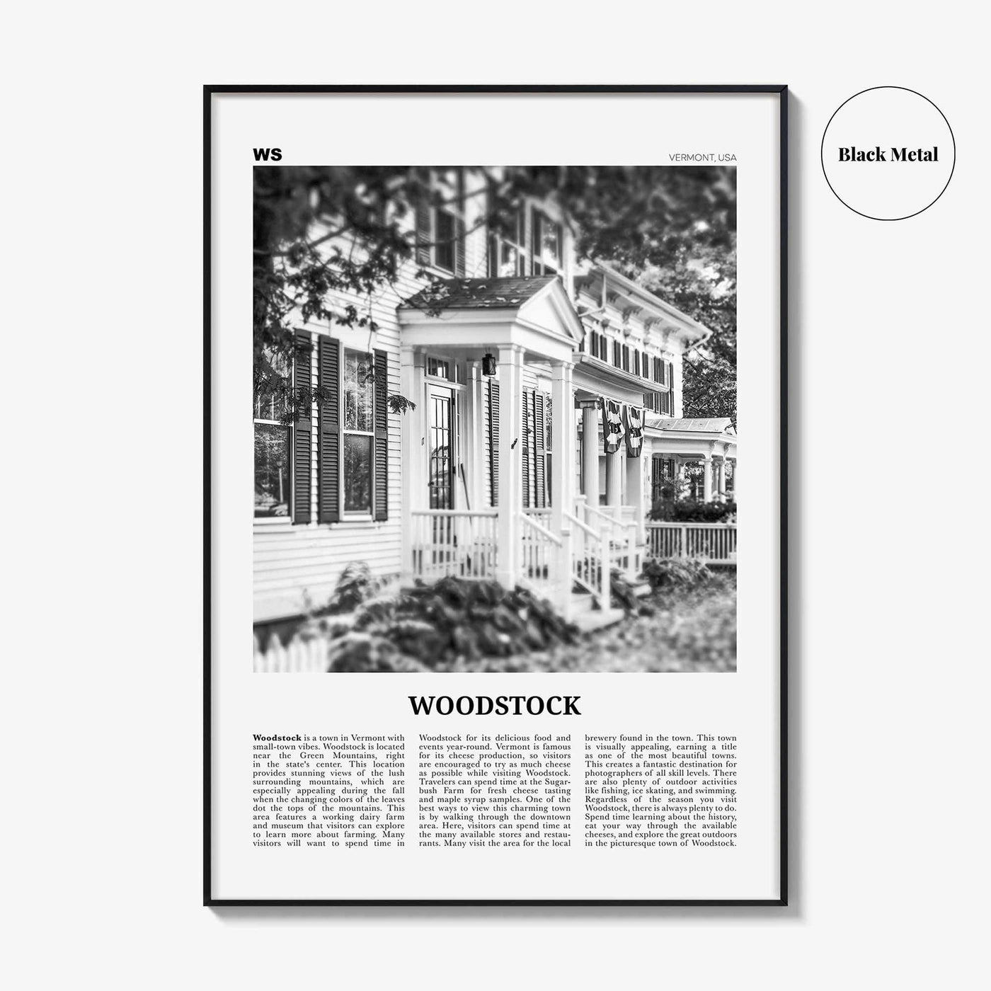 Woodstock Print Black and White Vermont, Woodstock Wall Art, Woodstock Poster, Woodstock Photo, Woodstock Wall Décor, Woodstock Map, USA