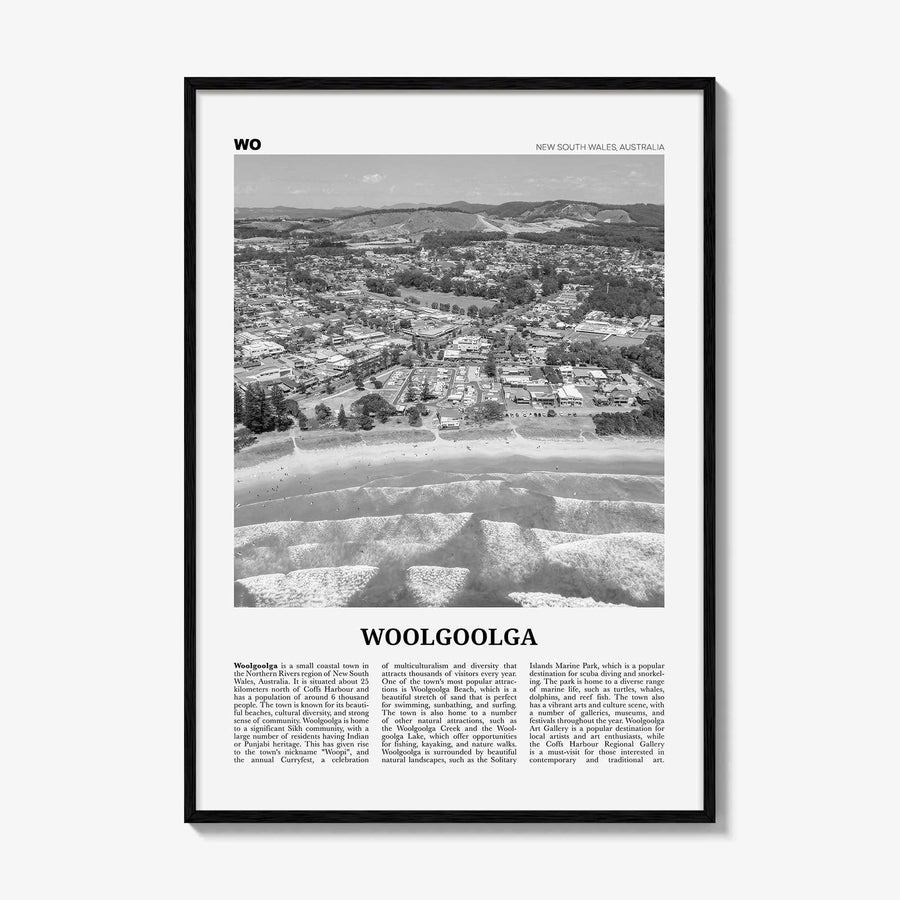 Woolgoolga Print Black and White, Woolgoolga Wall Art, Woolgoolga Poster, Woolgoolga Photo, Woolgoolga Wall Décor, Woolgoolga Map, Australia