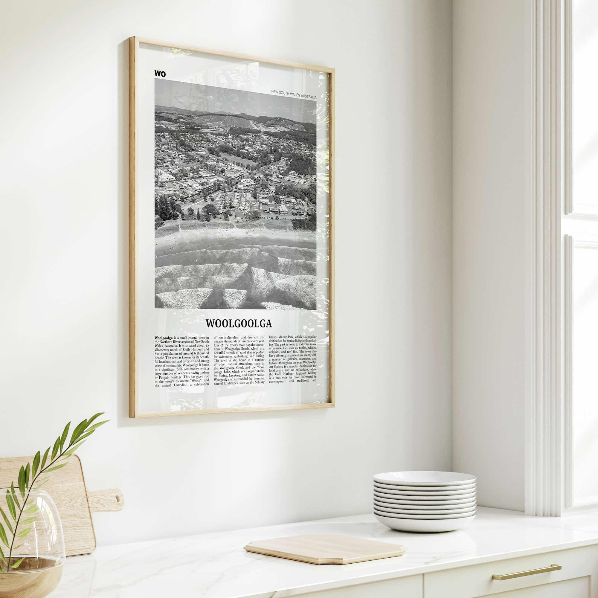 Woolgoolga Print Black and White, Woolgoolga Wall Art, Woolgoolga Poster, Woolgoolga Photo, Woolgoolga Wall Décor, Woolgoolga Map, Australia