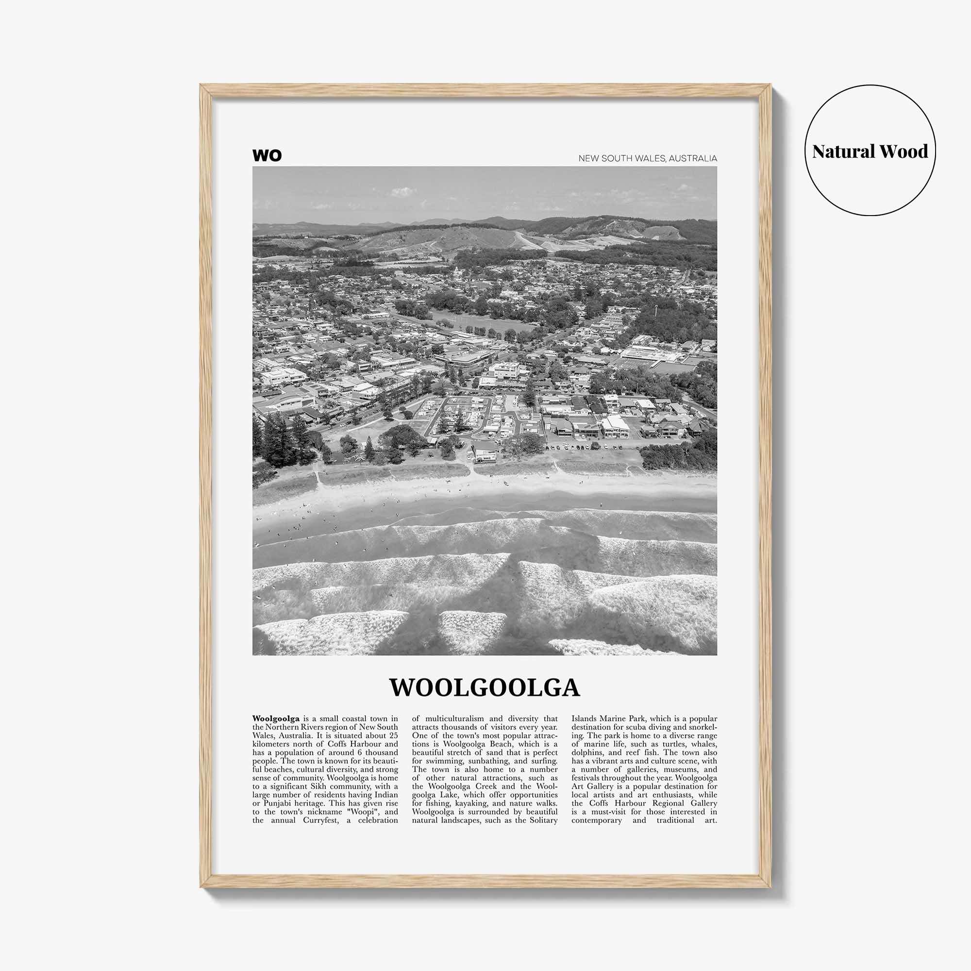 Woolgoolga Print Black and White, Woolgoolga Wall Art, Woolgoolga Poster, Woolgoolga Photo, Woolgoolga Wall Décor, Woolgoolga Map, Australia