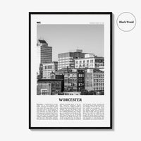 Worcester Print Black and White, Worcester Wall Art, Worcester Poster, Worcester Photo, Worcester Décor, Massachusetts, USA, United States