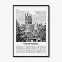 Worcestershire Print Black and White, Worcestershire Wall Art, Worcestershire Poster, Worcestershire Photo, Worcestershire Map, England, UK