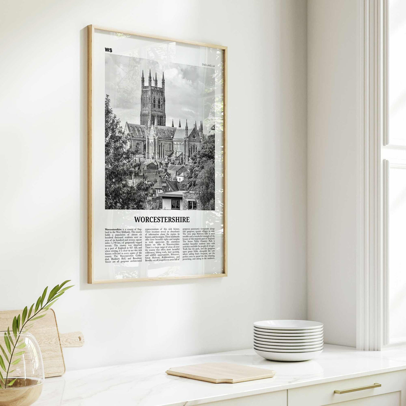 Worcestershire Print Black and White, Worcestershire Wall Art, Worcestershire Poster, Worcestershire Photo, Worcestershire Map, England, UK