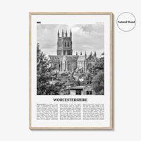 Worcestershire Print Black and White, Worcestershire Wall Art, Worcestershire Poster, Worcestershire Photo, Worcestershire Map, England, UK