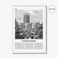 Worcestershire Print Black and White, Worcestershire Wall Art, Worcestershire Poster, Worcestershire Photo, Worcestershire Map, England, UK