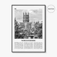 Worcestershire Print Black and White, Worcestershire Wall Art, Worcestershire Poster, Worcestershire Photo, Worcestershire Map, England, UK