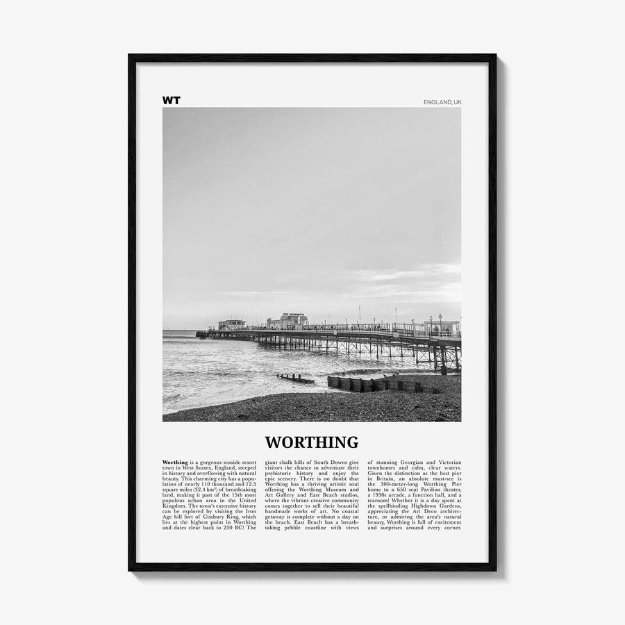Worthing Print Black and White, Worthing Wall Art, Worthing Poster, Worthing Photo, Worthing Wall Décor, England, UK, United Kingdom