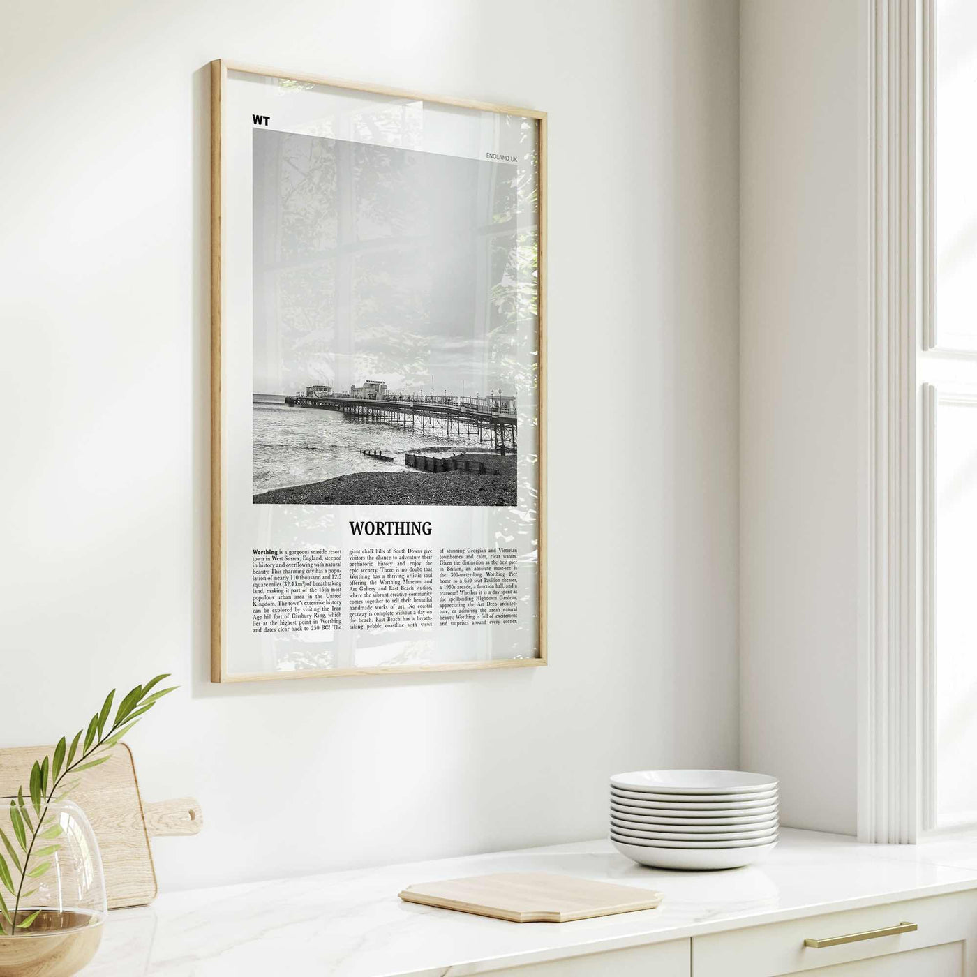 Worthing Print Black and White, Worthing Wall Art, Worthing Poster, Worthing Photo, Worthing Wall Décor, England, UK, United Kingdom